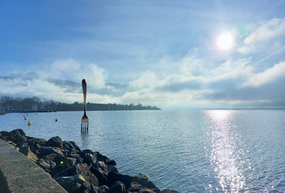 Vue du lac Léman et de la fourche de Vevey, symbole de la Riviera vaudoise, où se situe l’Église Action Biblique Riviera.